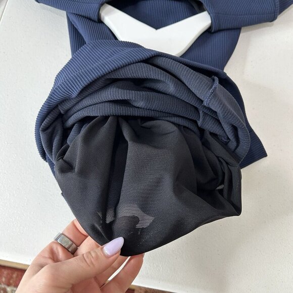 Nadia Tarr Women Dress Extra Small Blue Ribbed Scuba Midi Fitted Sculpt Cocktail - Picture 13 of 14